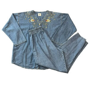 Vintage Mirage Artwear Women’s Western Navajo Style‎ Bling Denim Top & Bottoms